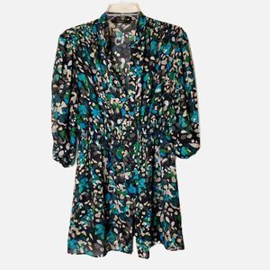 Belissimo New York Semi Sheer Top Size M Button Front Blouse Elastic Waist
